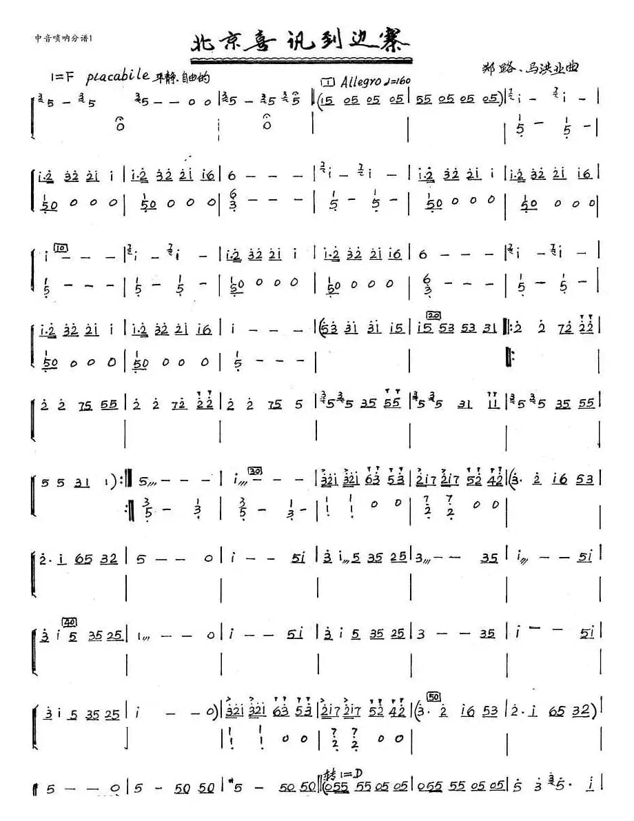 北京喜讯到边寨（中音唢呐分谱）1