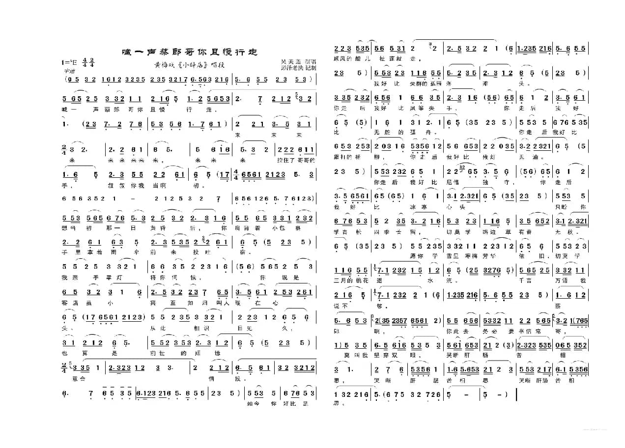 喊一声蔡郎哥你且慢走（黄梅戏《小辞店》）