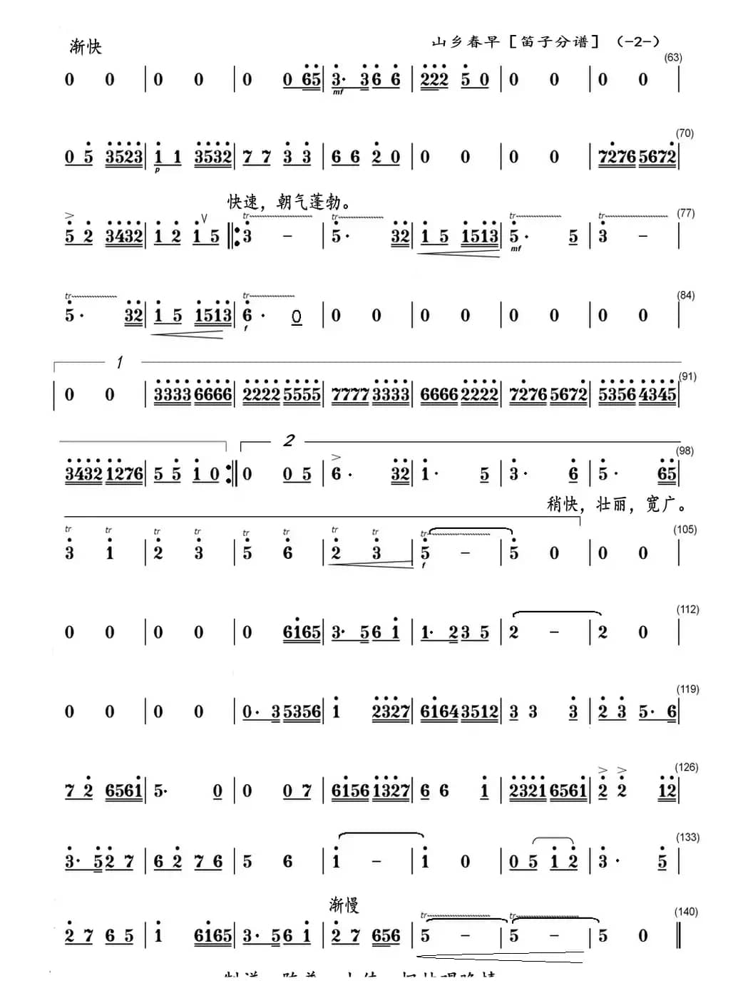 山乡春早（笛子分谱）