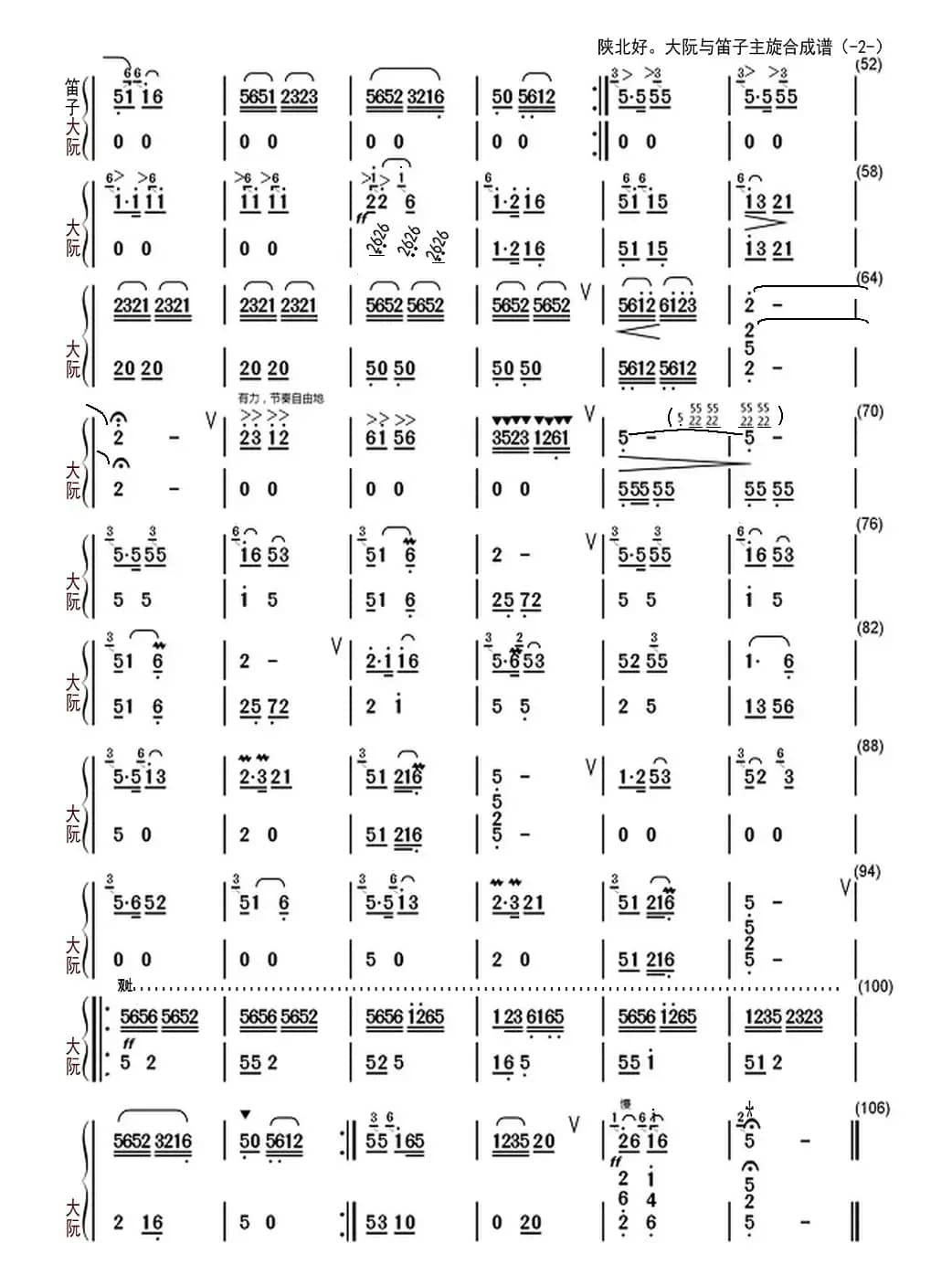 陕北好（大阮与笛子主旋合成谱）