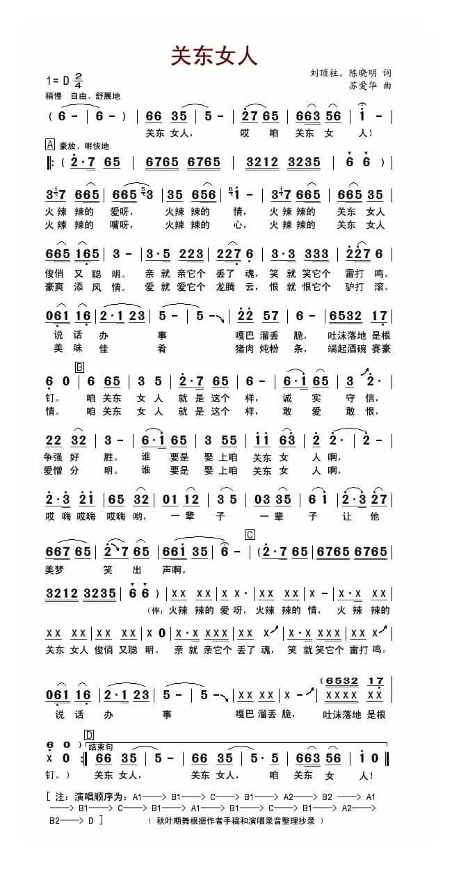 关东女人（刘顶柱、陈晓明词 苏爱华曲）