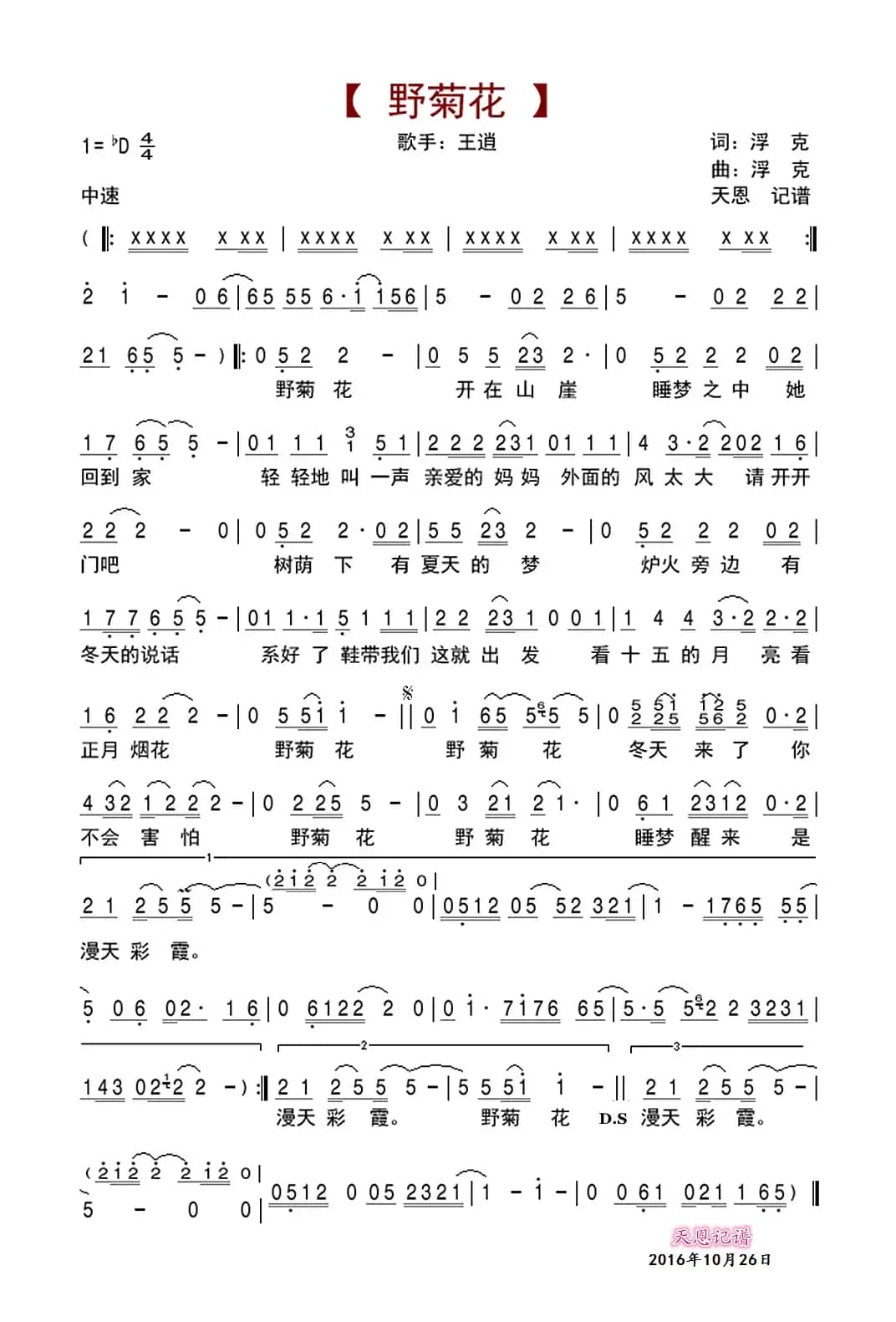 野菊花（浮克 词曲）