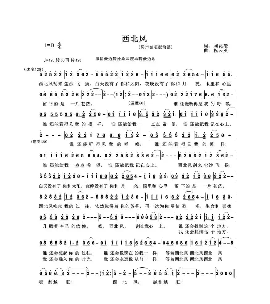 西北风（刘瓦碴词 祝云英曲）