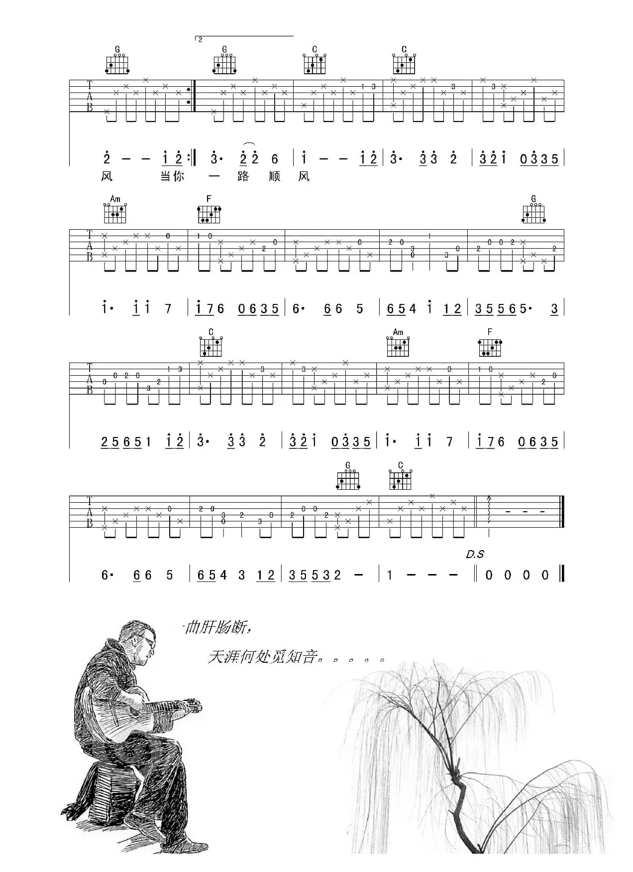 吴奇隆《祝你一路顺风》高清吉他谱（单吉他弹唱）