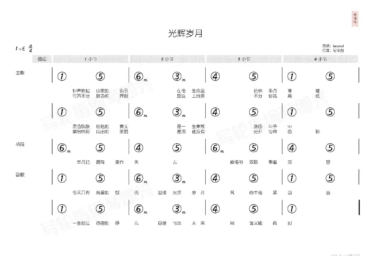 光辉岁月（简和谱）