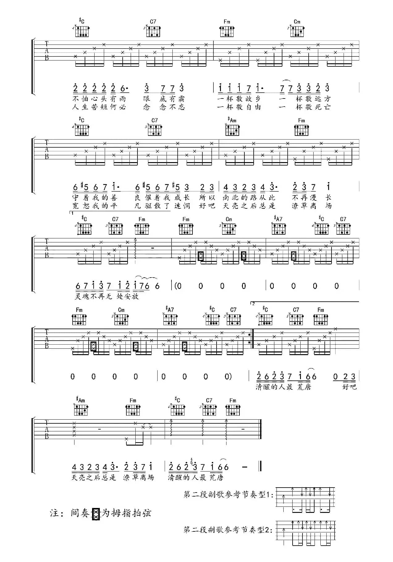 消愁（吉他六线谱）