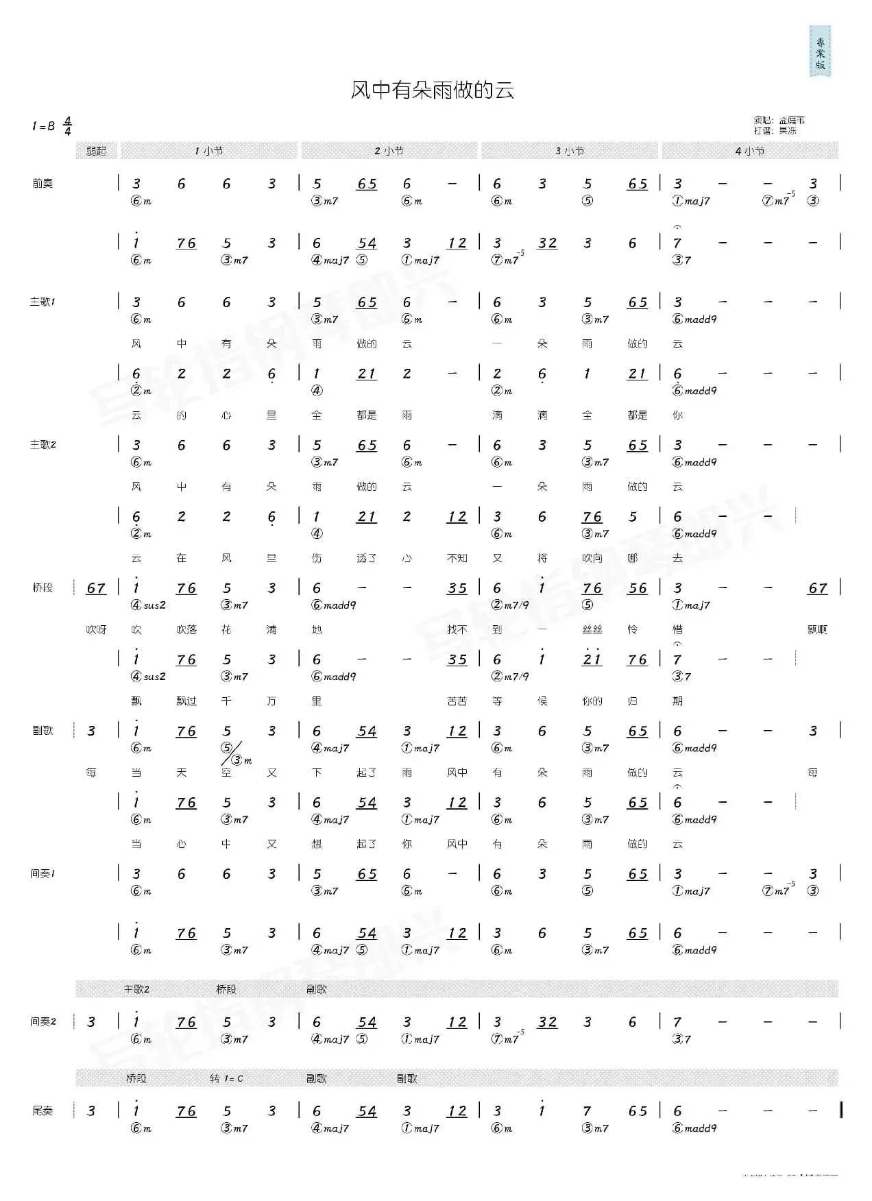 风中有朵雨做的云（简和谱）