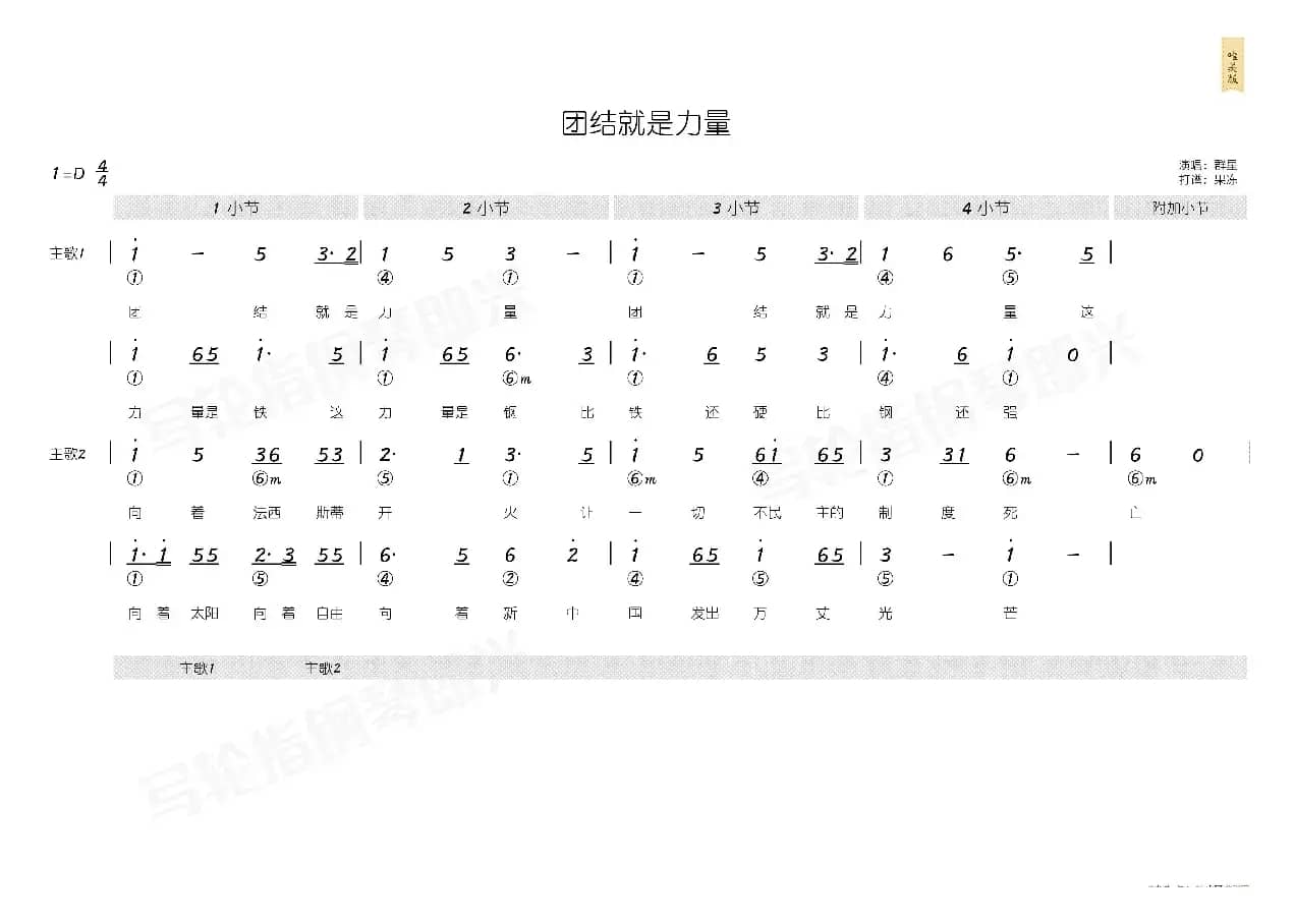 团结就是力量（简和谱）