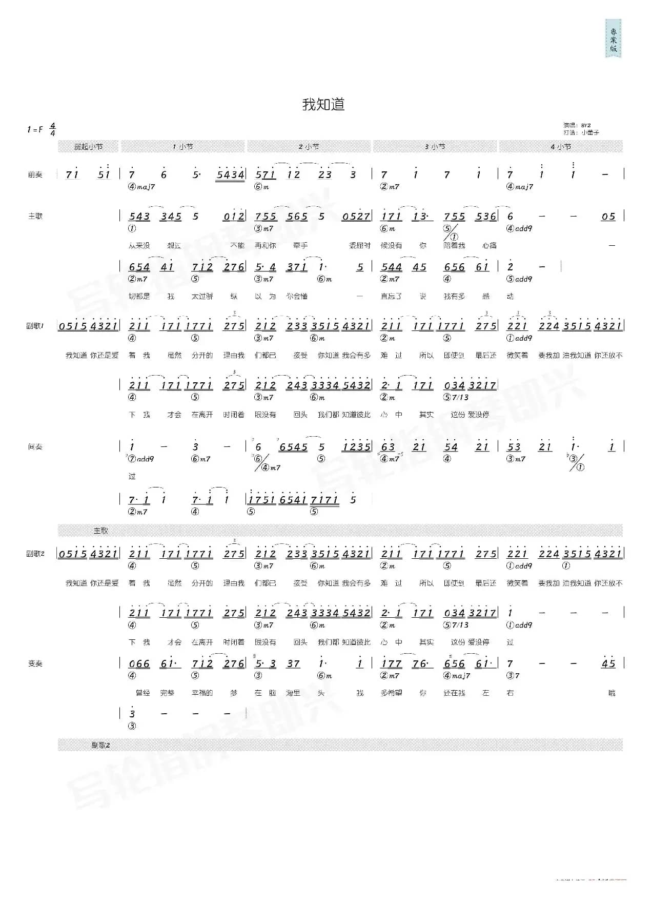 我知道（简和谱）