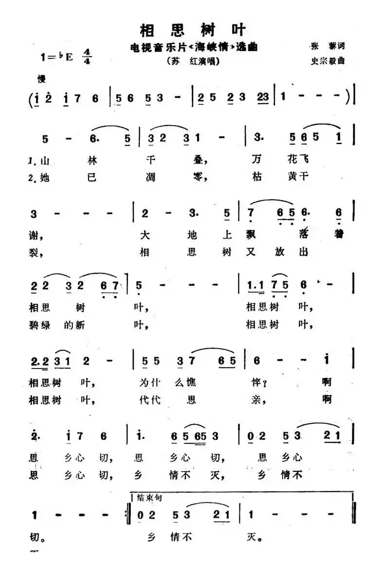 相思树叶（电视音乐片《海峡情》选曲）