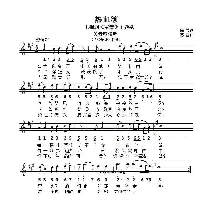 热血颂(线简谱对照版)