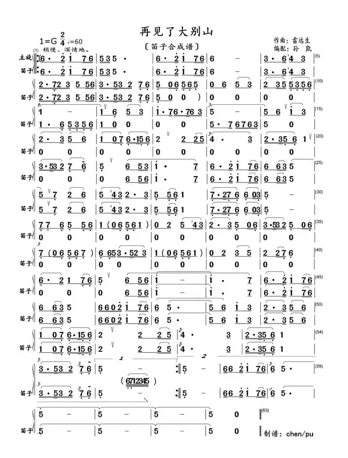 再见了大别山（笛子合成谱）