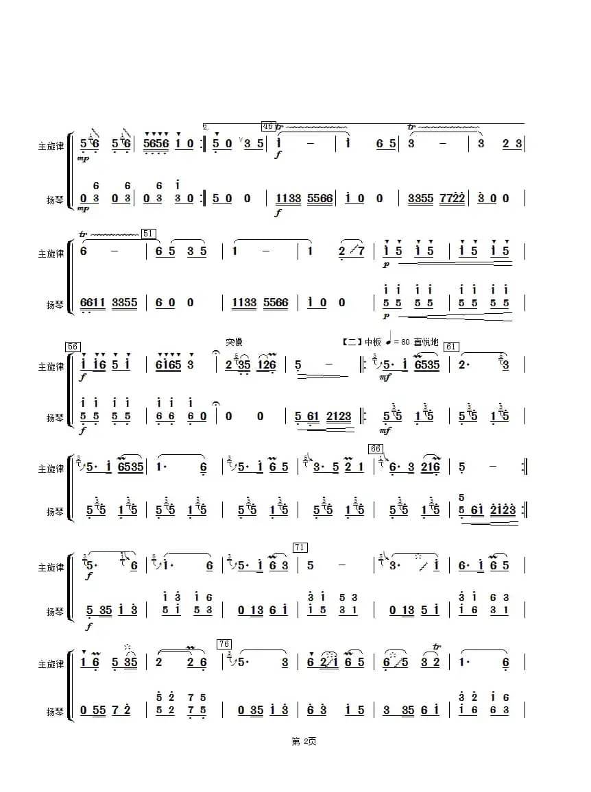 扬鞭催马运粮忙（扬琴分谱）