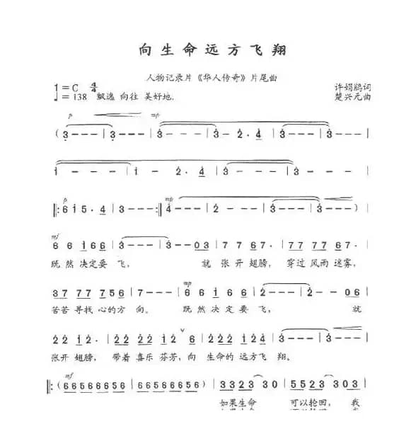 向生命远方飞翔（任务记录片《华人传奇》片尾曲）