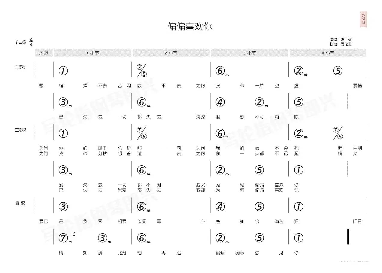 偏偏喜欢你（简和谱）