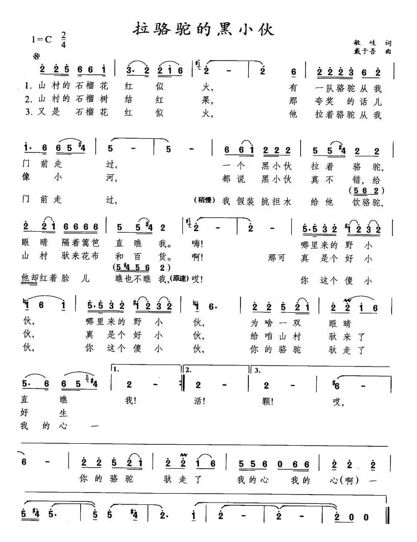 拉骆驼的黑小伙（敏岐词 戴于吾曲）