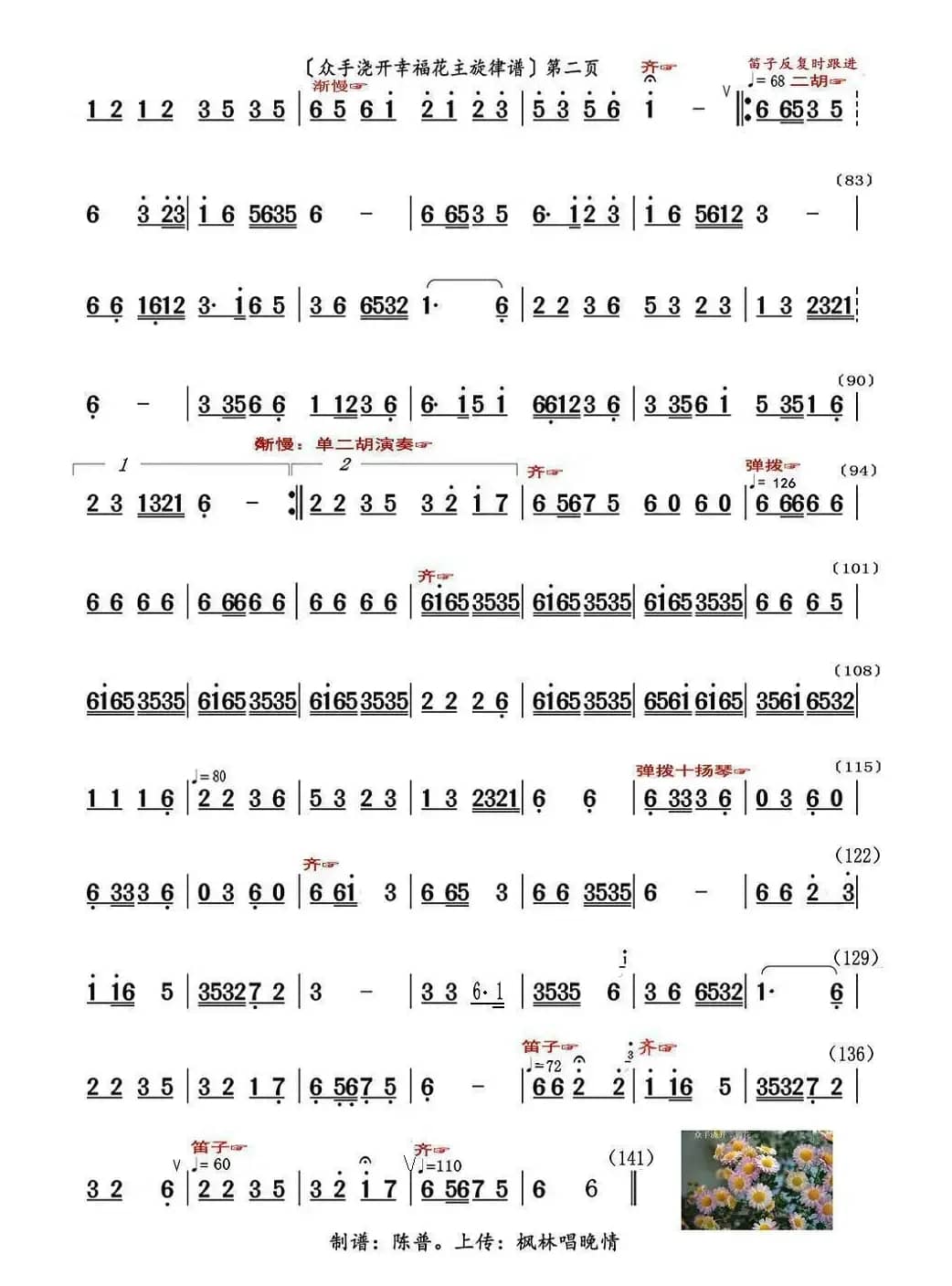 众手浇开幸福花（器乐合奏曲：旋律谱）
