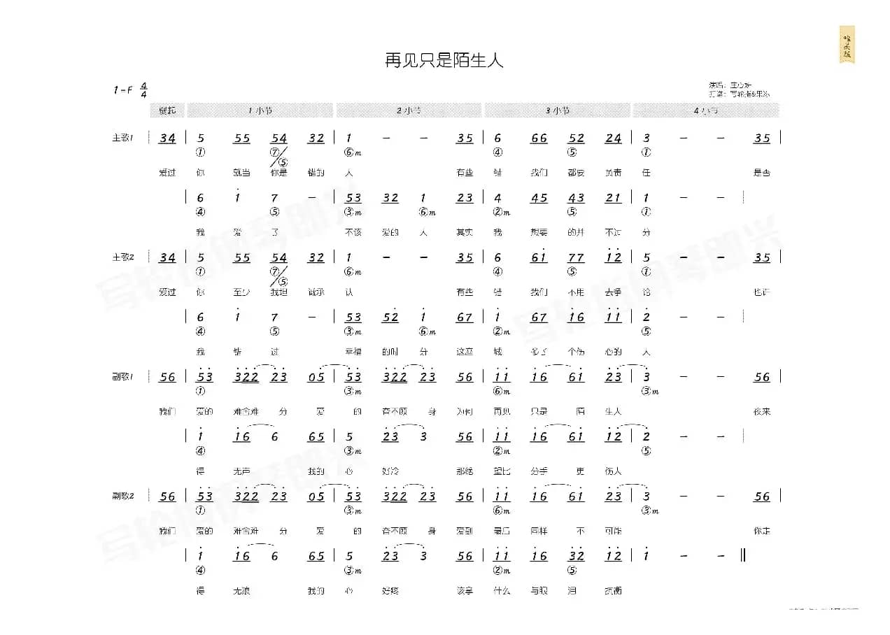 再见只是陌生人（简和谱）