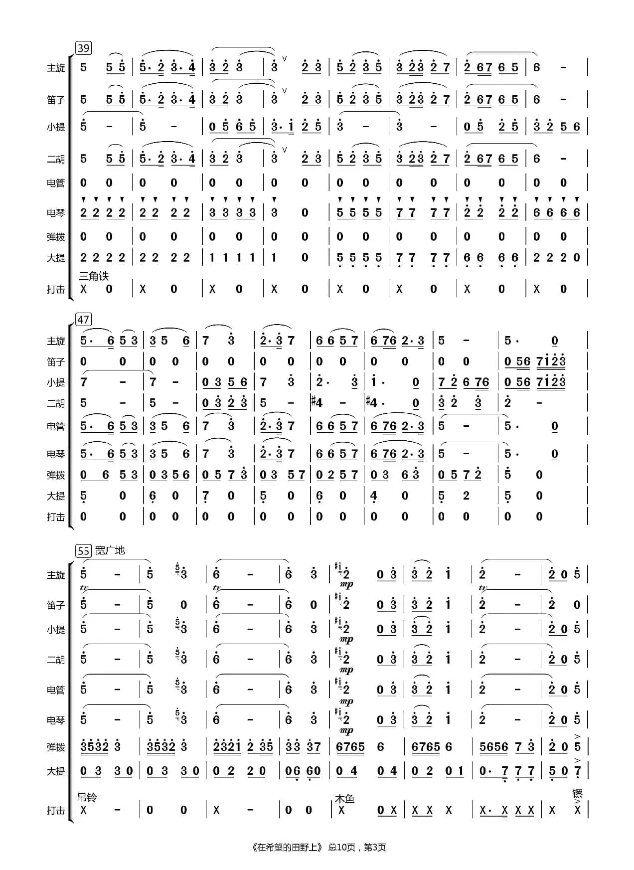 在希望的田野上（总谱）