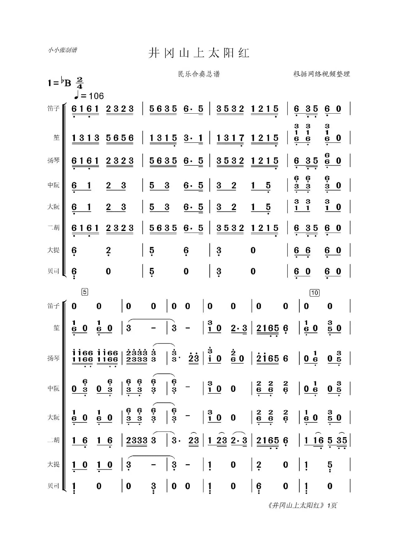 井冈山上太阳红（民乐合奏总谱）