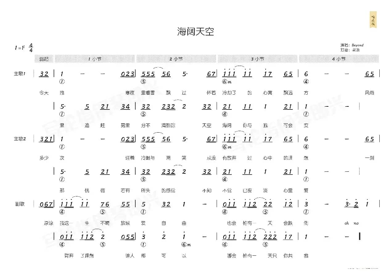 海阔天空(简和谱)