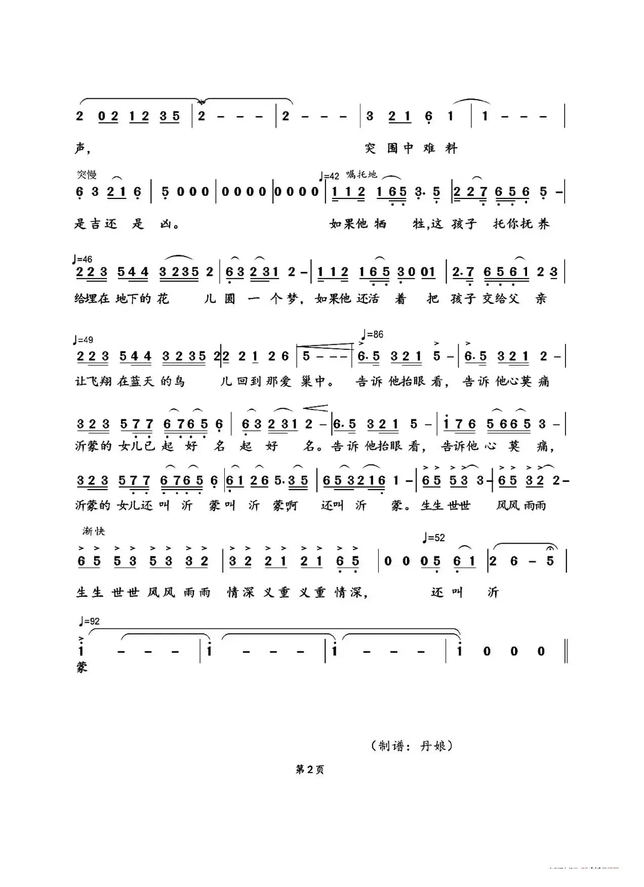 沂蒙的女儿简谱（歌剧《沂蒙山》夏荷唱段）