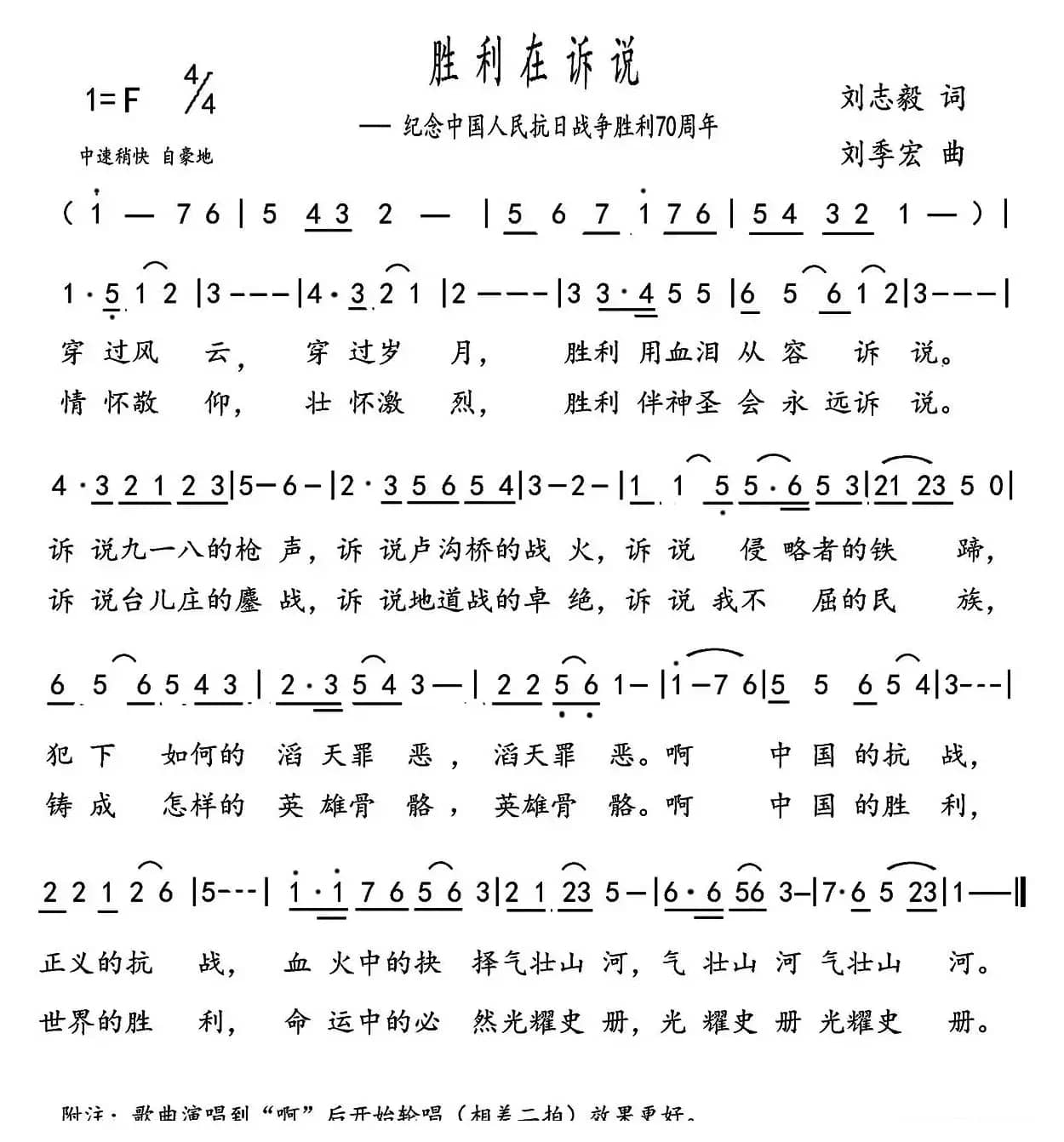 胜利在诉说（刘志毅词 刘季宏曲）