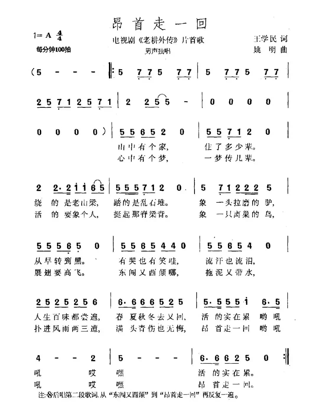 昂首走一回（电视剧《老耕外传》片尾曲）