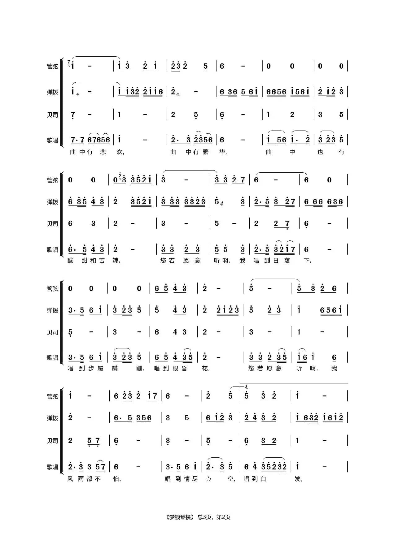 梦锁琴楼（乐队伴奏谱）