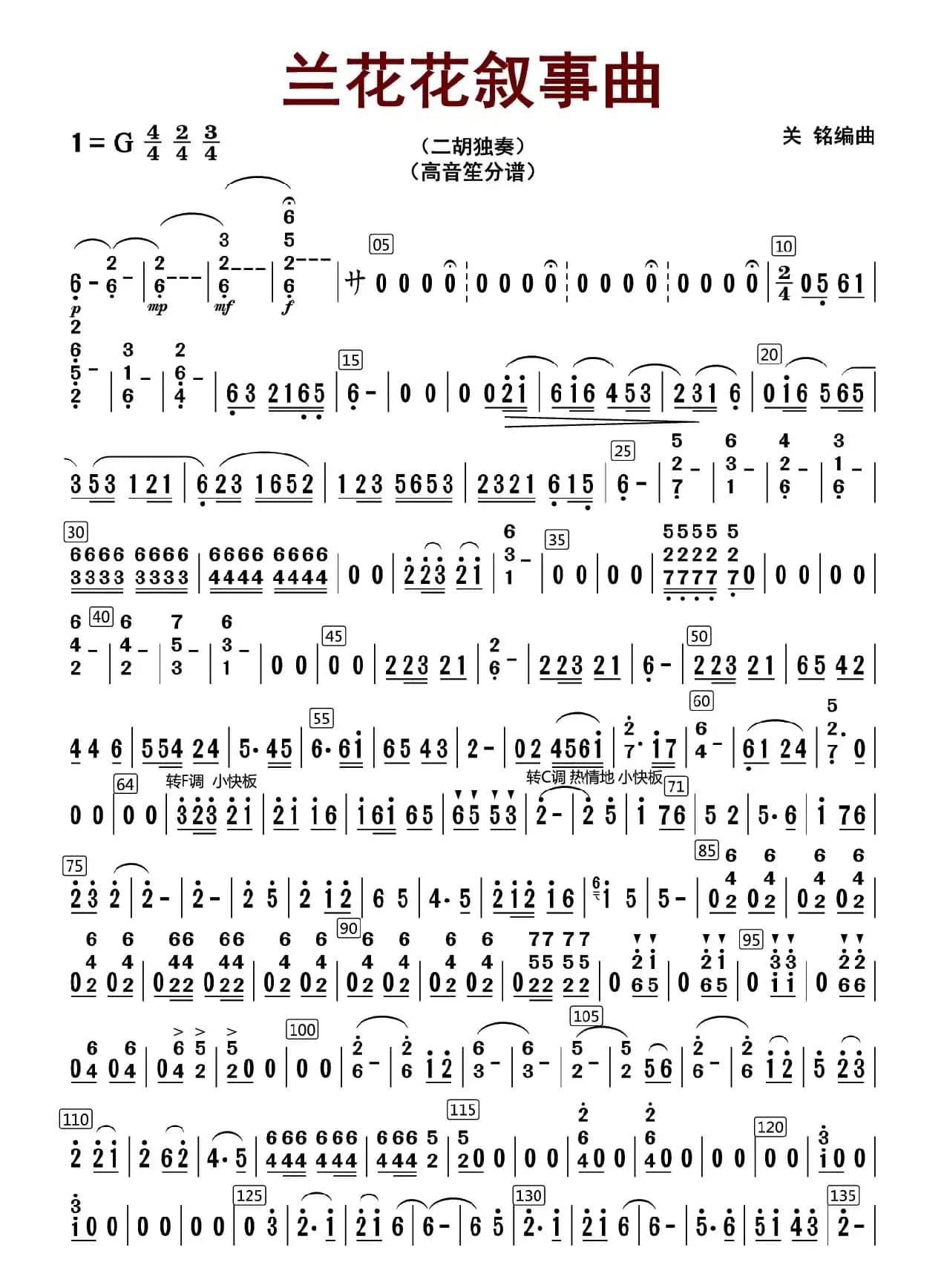 兰花花叙事曲（高音笙分谱）