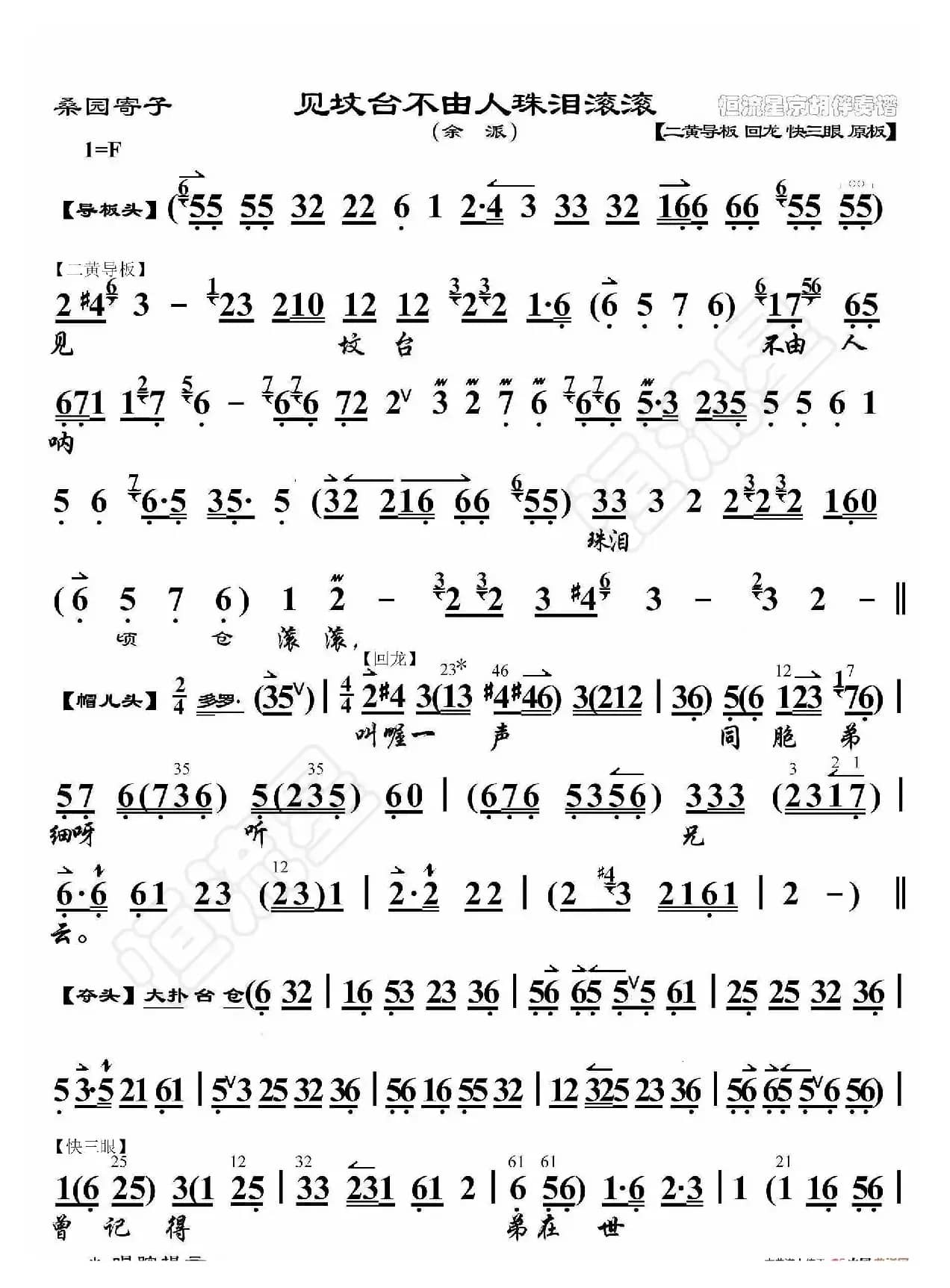 桑园寄子·见坟台不由人珠泪滚滚（京胡伴奏谱）