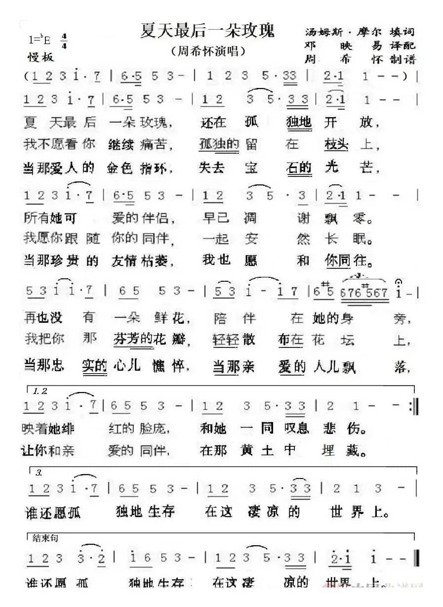 夏天最后一朵玫瑰（周希怀演唱）