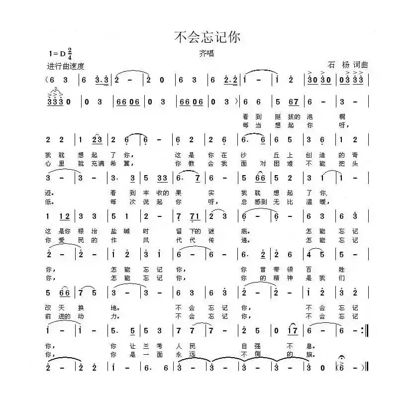 不会忘记你（石杨 词曲）