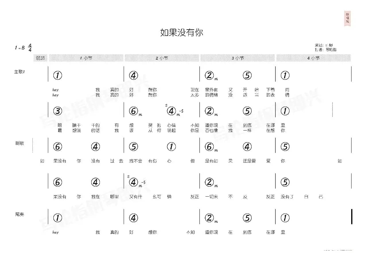 如果没有你（简和谱）