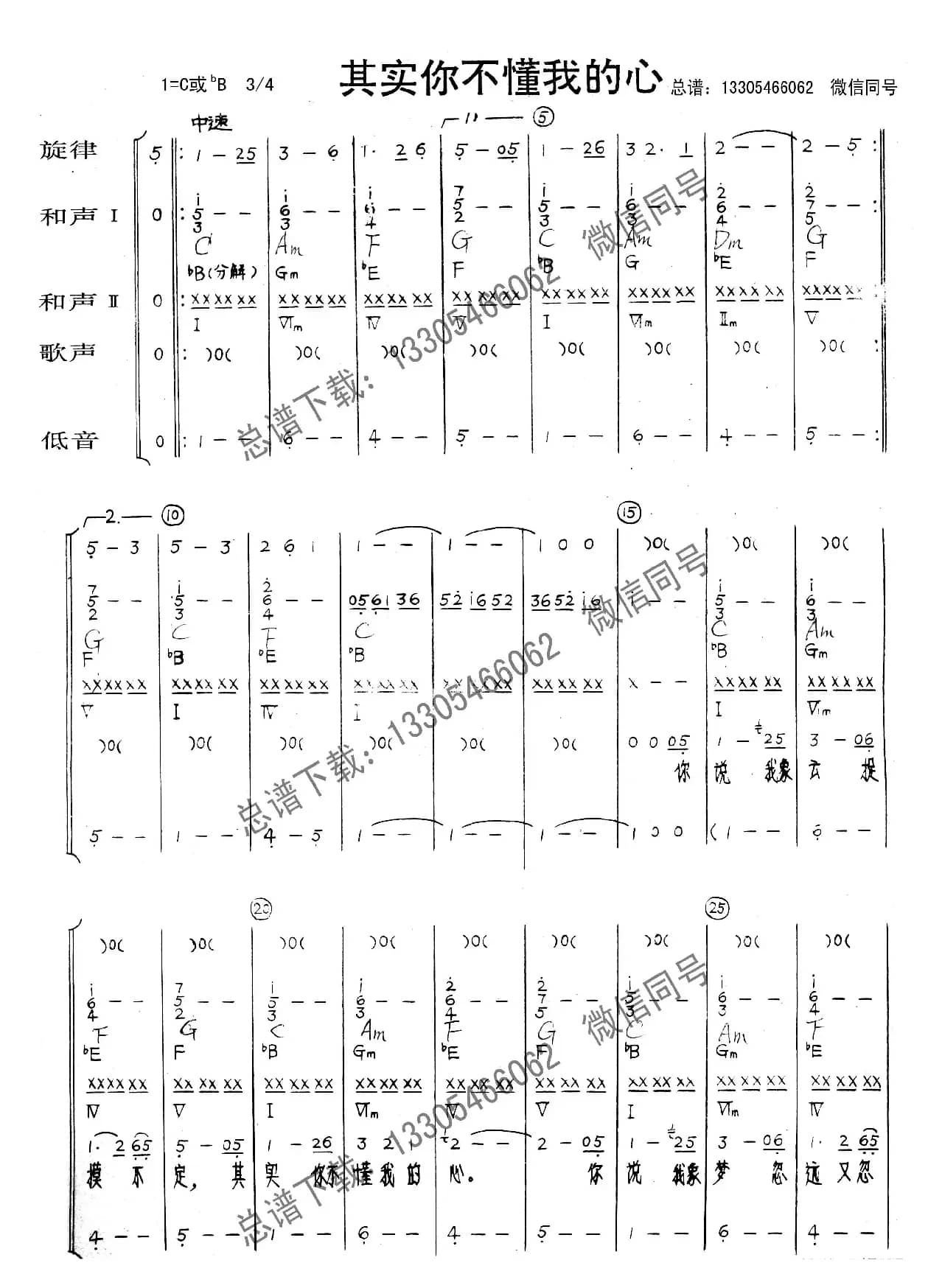 其实你不懂我的心（乐队总谱）