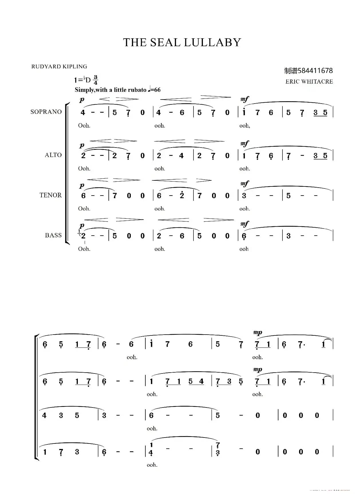 The Seal Lullaby合唱简谱