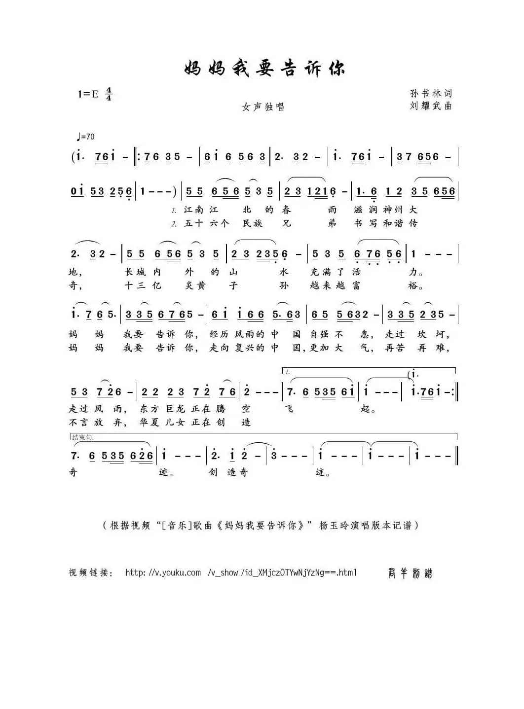 妈妈我要告诉你（孙书林词 刘耀武曲）