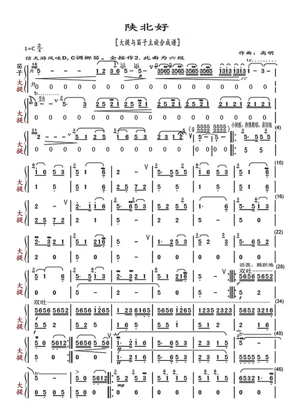 陕北好（大提与笛子主旋合成谱）