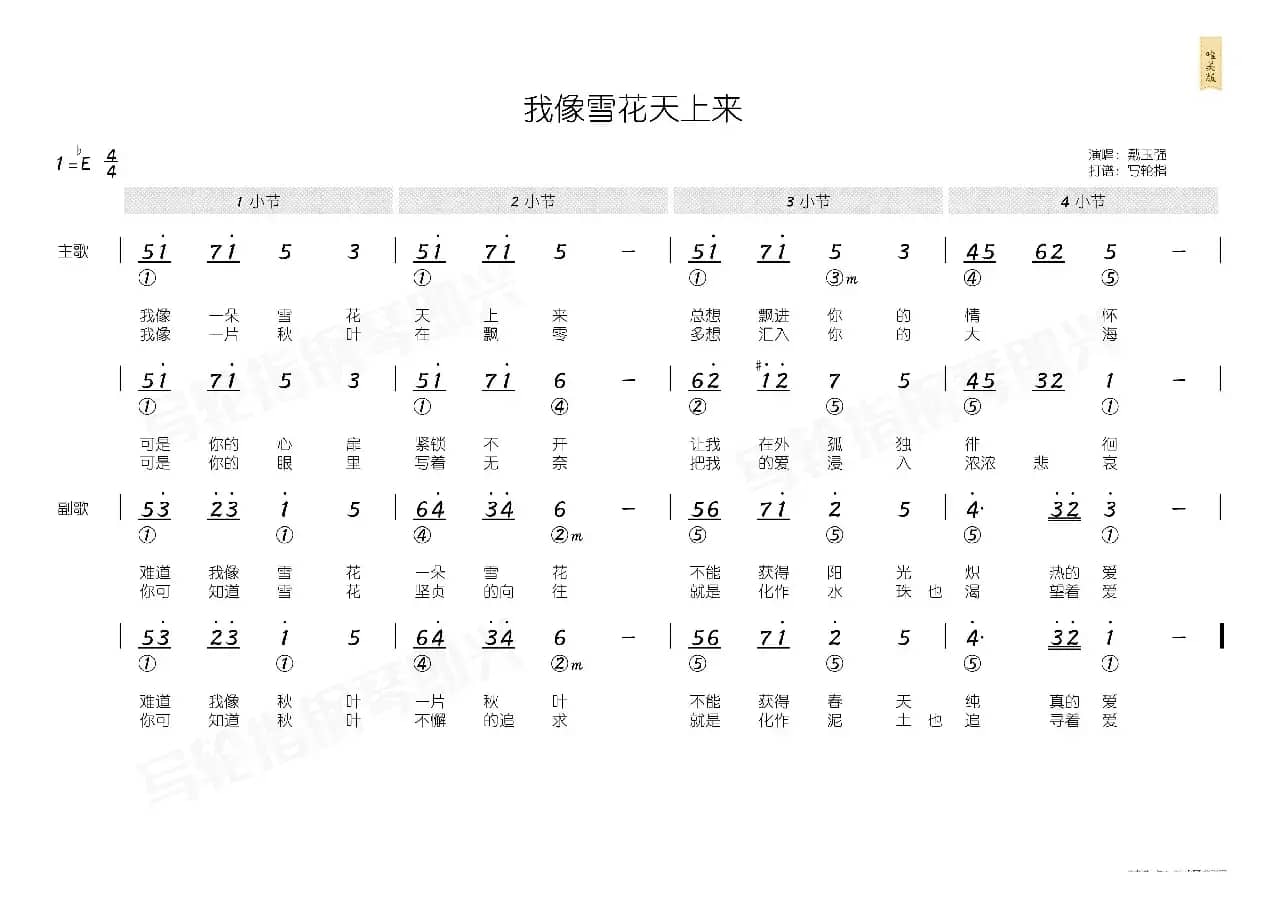 我像雪花天上来（简和谱）