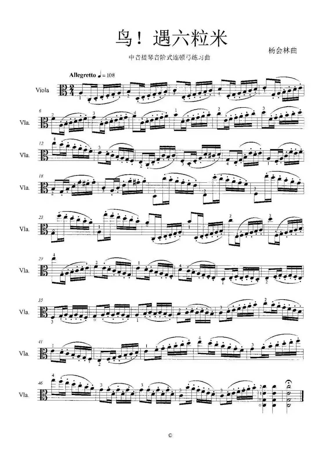 鸟！遇六粒米（中音提琴音阶式连顿弓练习曲）