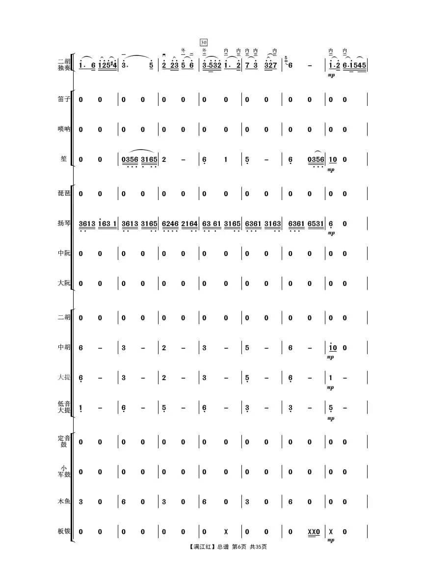 满江红（二胡独奏曲民乐伴奏总谱）