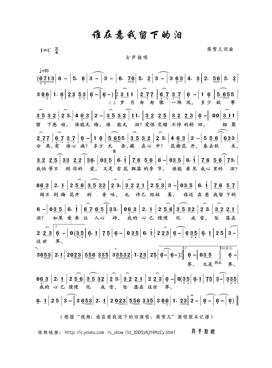 谁在意我流下的泪（蒋雪儿词曲）