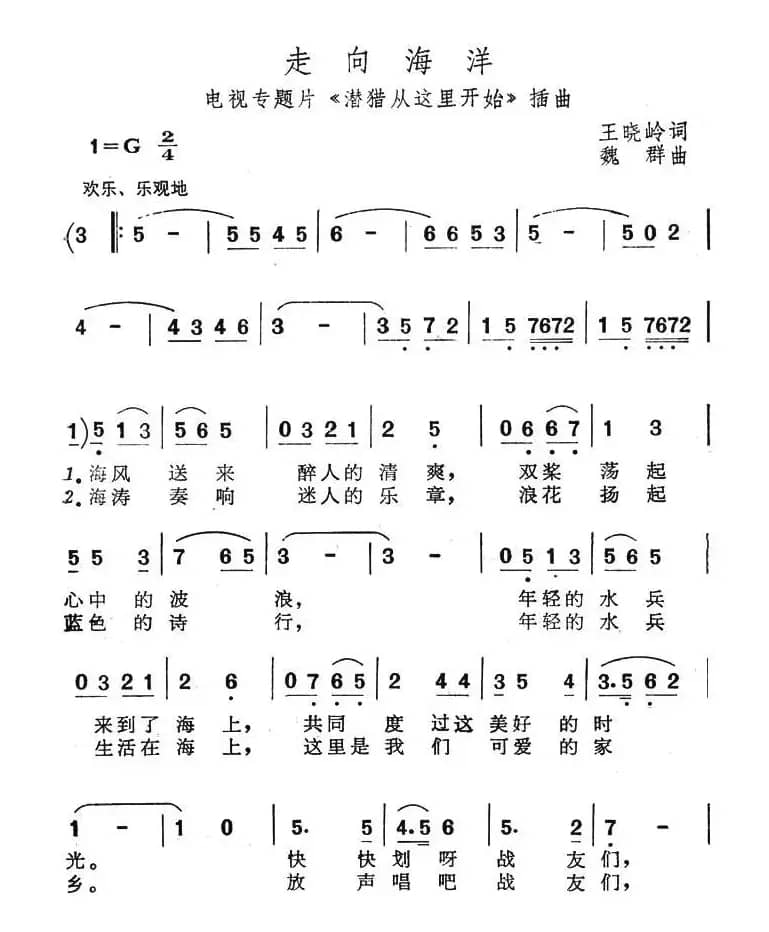 走向海洋（电视专题片《潜猎从这里开始》插曲）