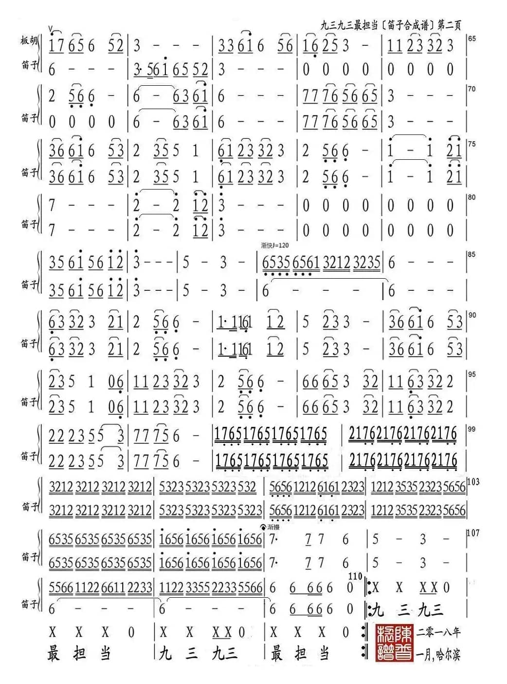 九三，九三最担当（笛子合成谱）