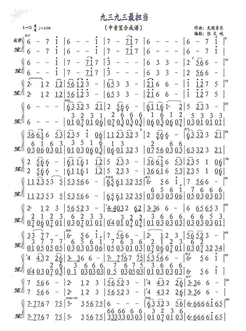 九三，九三最担当（笙合成谱）