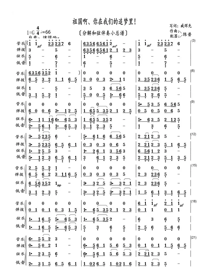 祖国啊、你在我们的追梦里！（分解和弦小总谱）
