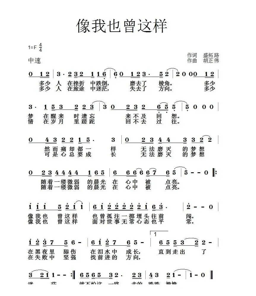 像我也曾这样（盛拓路词 胡正伟曲）