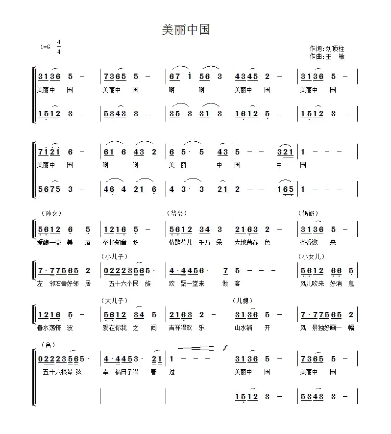 美丽中国（刘顶柱词 王敏曲、合唱）