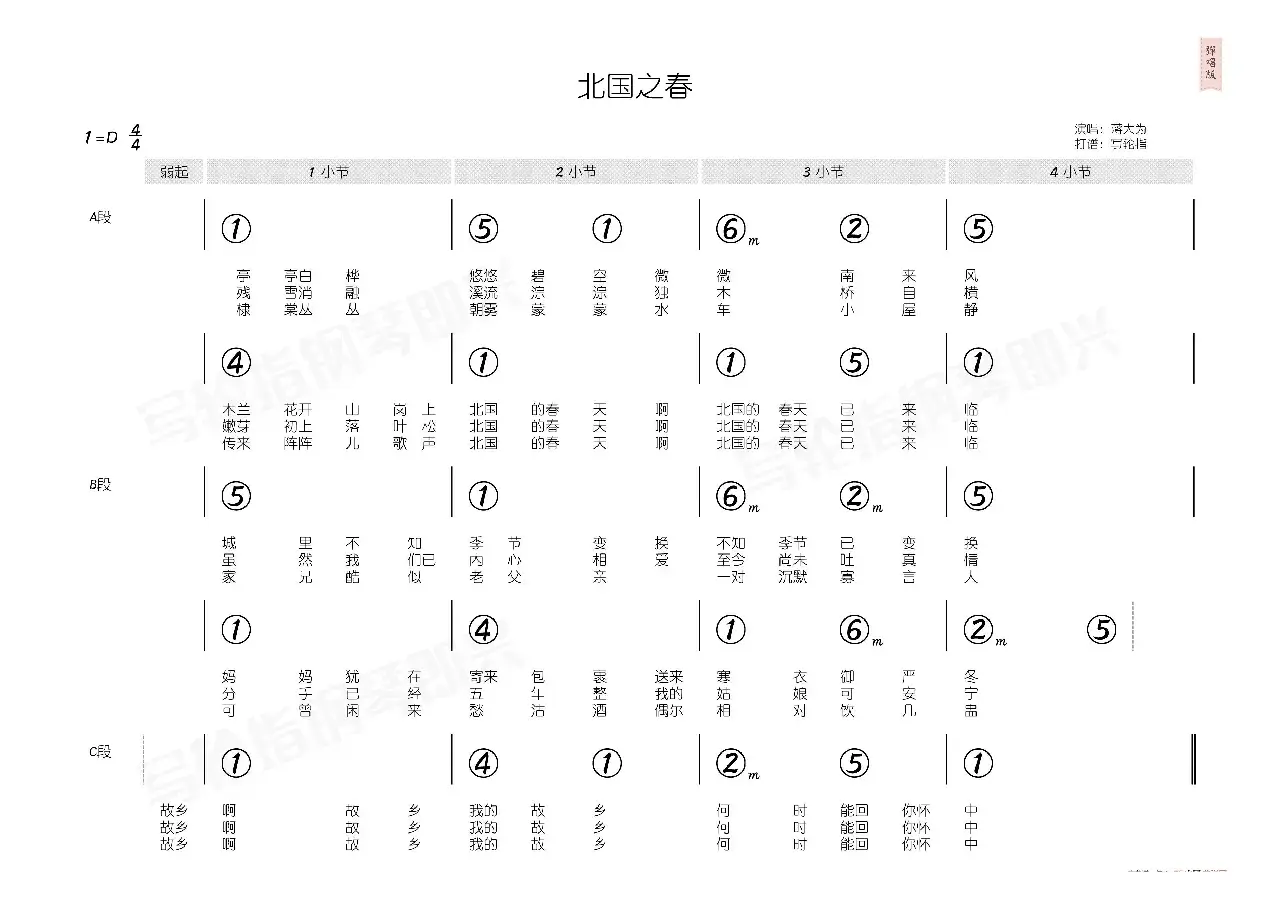 北国之春（简和谱）