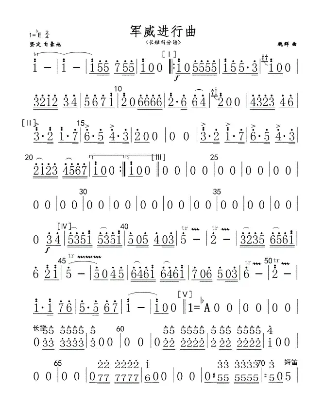 军威进行曲(长短笛分谱)简谱